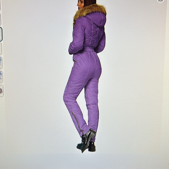 Gore-Tex women’s XL ski snowboard snow suit one piece fur collar purple jacket - Picture 2 of 6